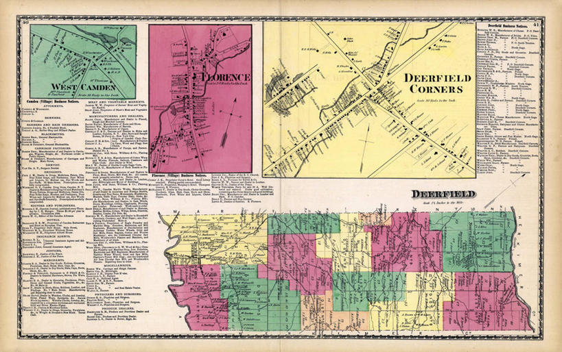 无人,横图,地图,佛罗伦萨,城镇,历史,古董,纽约州,彩图