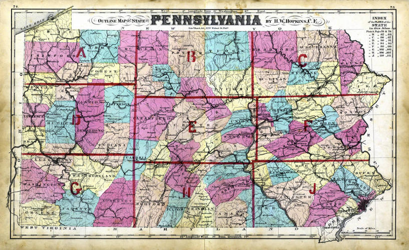 无人,横图,地图,历史,古董,宾夕法尼亚,彩图