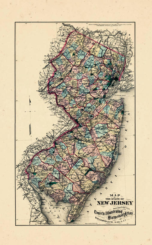 无人,竖图,地图,历史,古董,新泽西,彩图