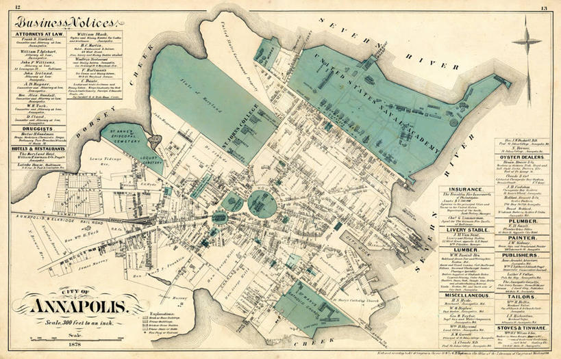 无人,横图,地图,城镇,历史,古董,马里兰,安纳波利斯,彩图