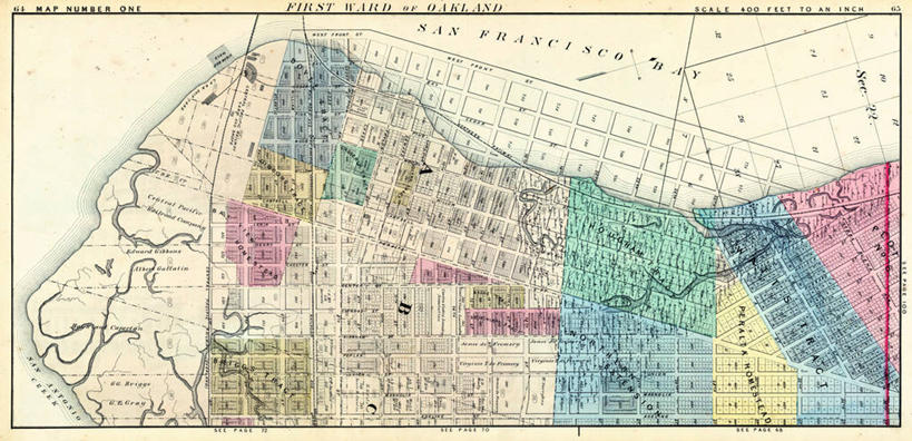 无人,横图,全景,地图,城镇,历史,古董,加利福尼亚,奥克兰,彩图