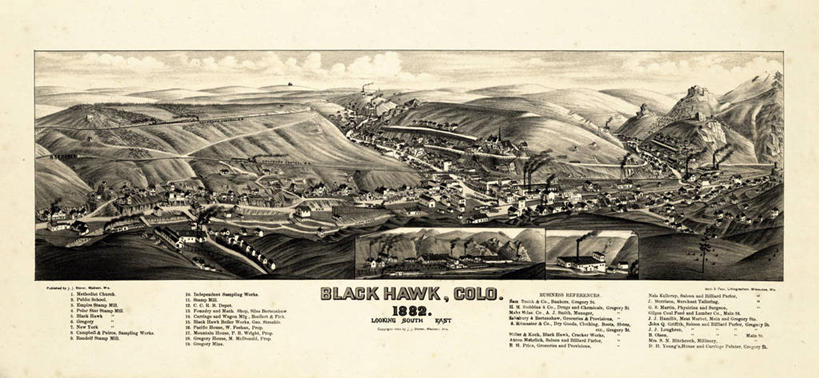 无人,横图,全景,俯视,地图,历史,古董,科罗拉多州,彩图,高角度拍摄