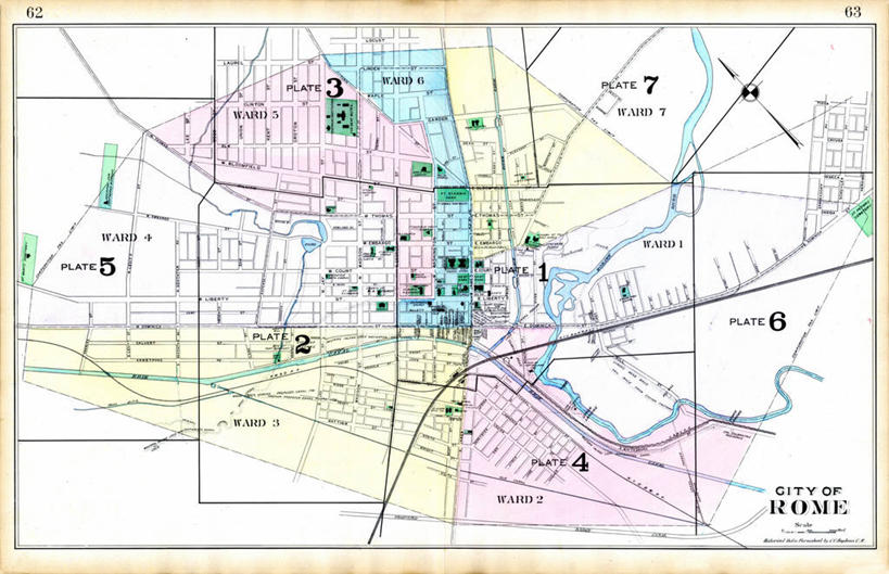 无人,横图,地图,罗马,城镇,历史,古董,纽约州,彩图