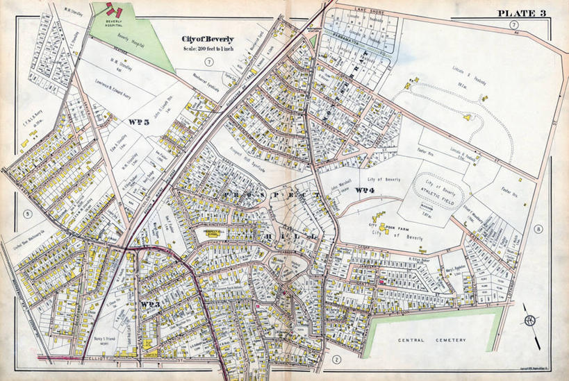 无人,横图,地图,城镇,历史,古董,马萨诸塞,彩图,贝弗利