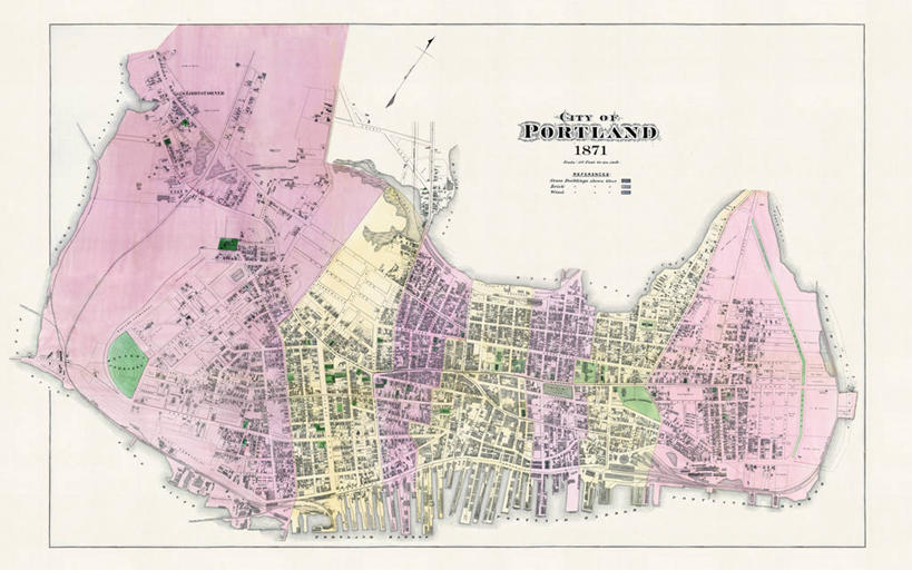 无人,横图,地图,城镇,历史,古董,缅因州,波特兰,彩图