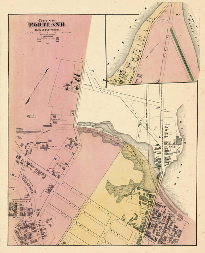 无人,竖图,地图,城镇,历史,古董,缅因州,波特兰,彩图