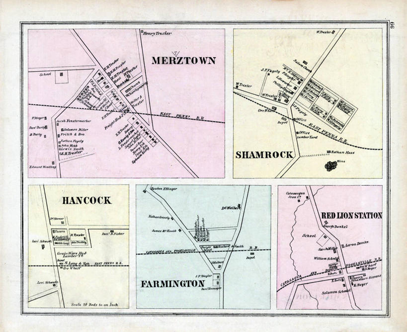 无人,横图,地图,城镇,三叶草,历史,古董,宾夕法尼亚,彩图