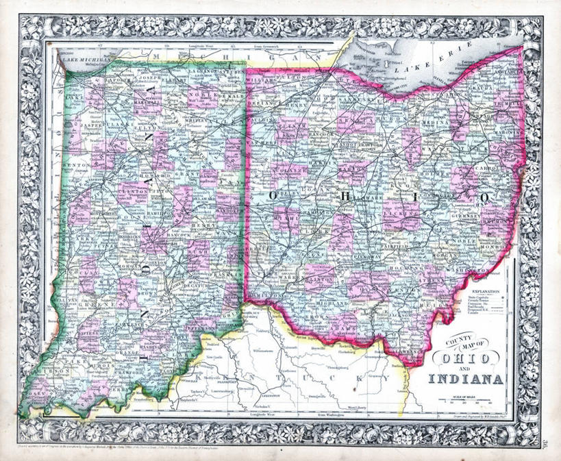 无人,横图,地图,历史,古董,俄亥俄州,彩图