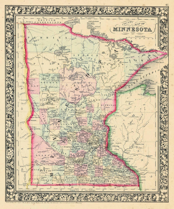 无人,竖图,地图,历史,古董,明尼苏达,彩图