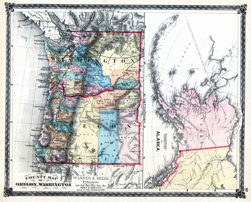 无人,横图,地图,历史,古董,俄勒冈州,伊利诺斯州,华盛顿州,彩图