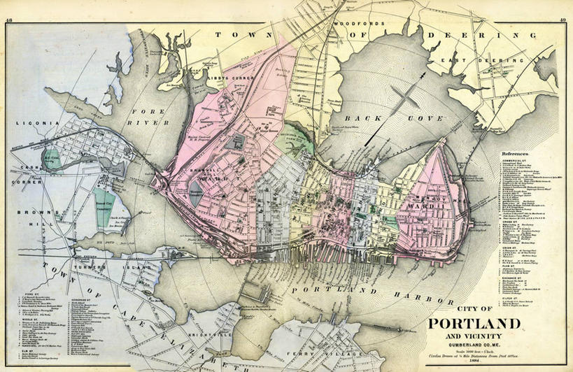 无人,横图,地图,城镇,历史,古董,缅因州,波特兰,彩图