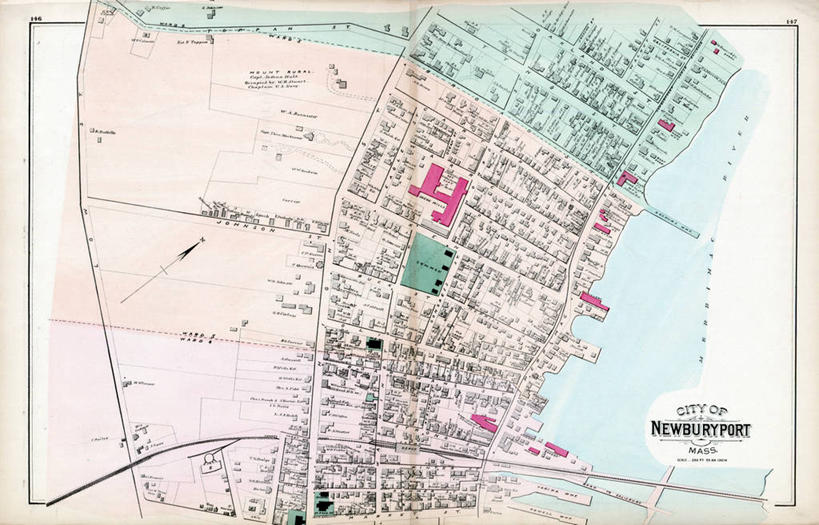 无人,横图,地图,城镇,历史,古董,马萨诸塞,彩图,纽伯利波特