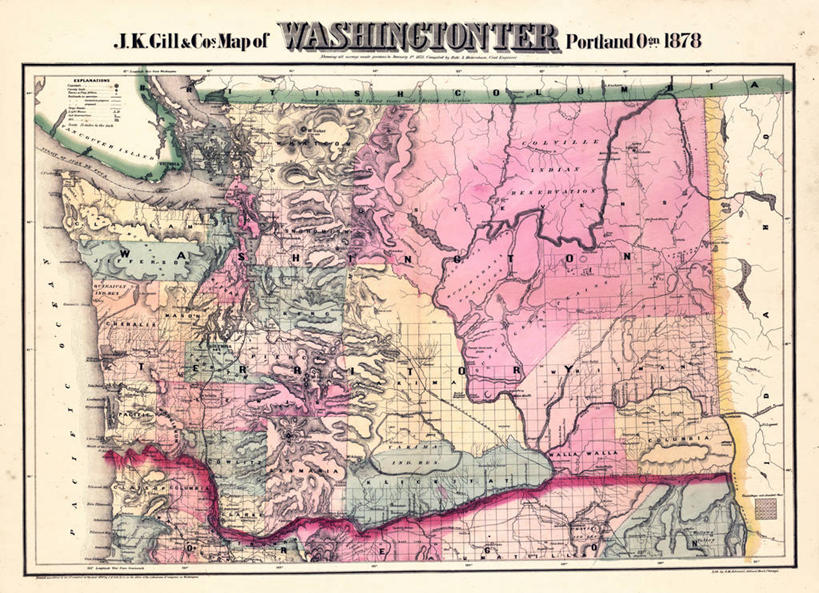 无人,横图,地图,历史,古董,华盛顿州,彩图