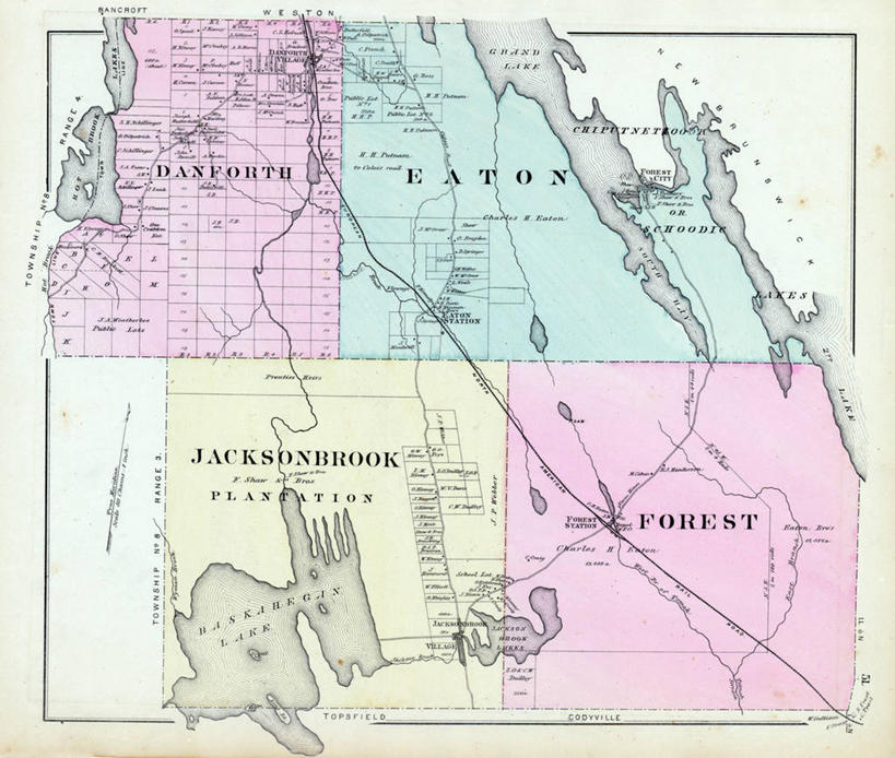 无人,横图,森林,地图,城镇,历史,古董,缅因州,彩图