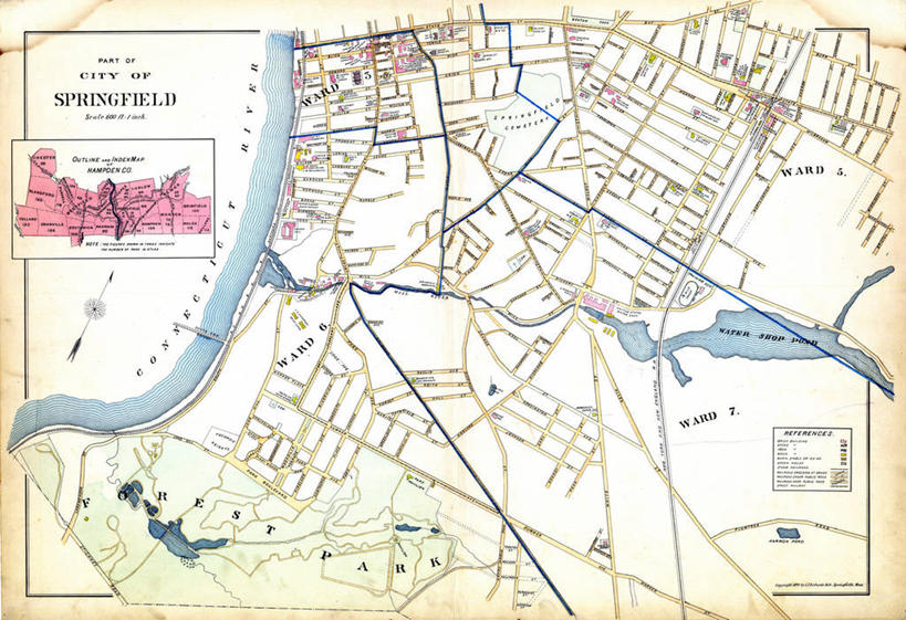无人,横图,地图,城镇,历史,古董,马萨诸塞,斯普林菲尔德,彩图