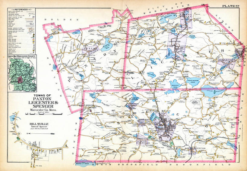 无人,横图,地图,城镇,历史,古董,马萨诸塞,莱切斯特,彩图