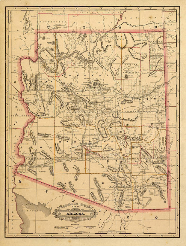 无人,竖图,地图,历史,古董,亚利桑那,彩图