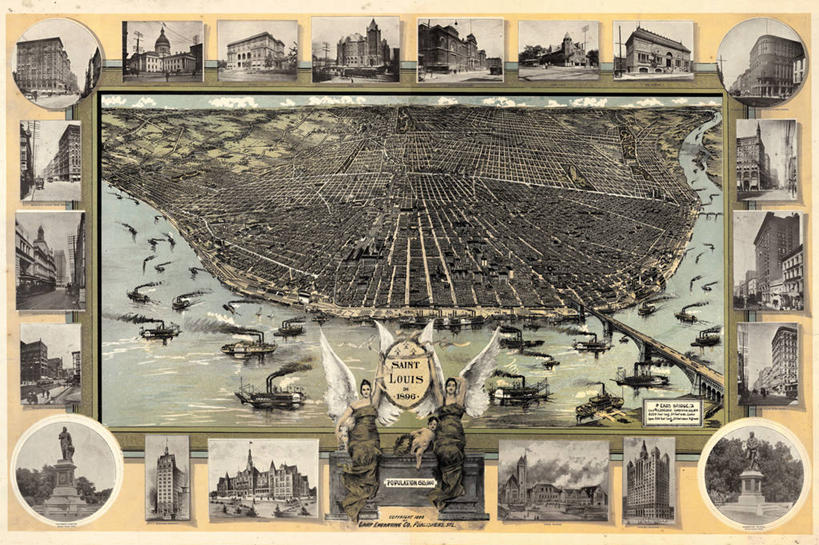 无人,横图,俯视,地图,历史,古董,密苏里,彩图,高角度拍摄