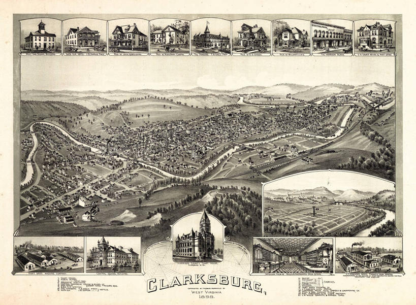 无人,横图,俯视,地图,历史,古董,西弗吉尼亚,彩图,高角度拍摄