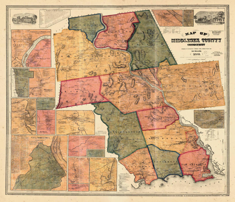 无人,横图,地图,历史,古董,康涅狄格州,彩图