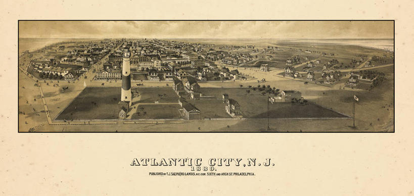 无人,横图,全景,俯视,地图,历史,古董,新泽西,大西洋城,彩图,高角度拍摄