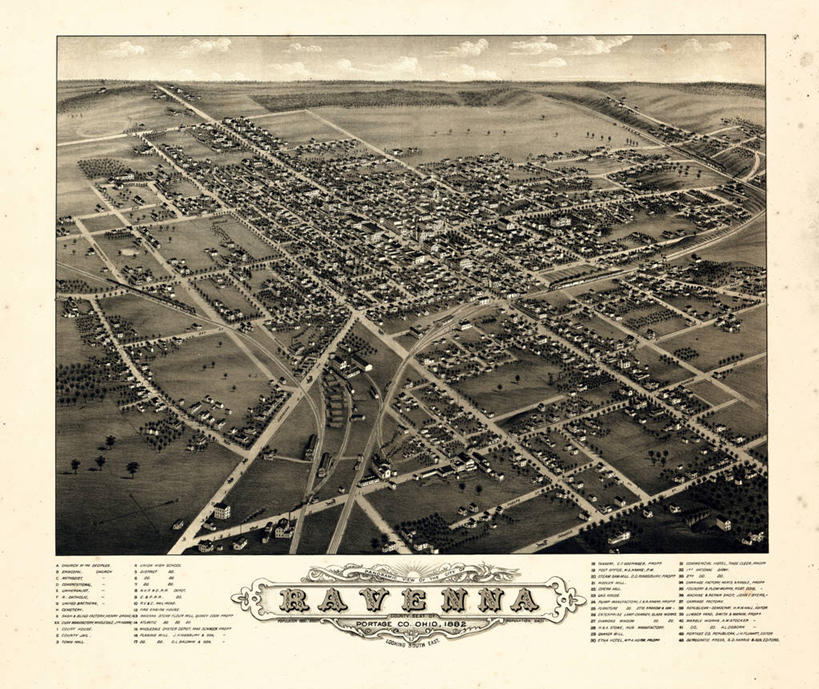 无人,横图,俯视,地图,历史,古董,俄亥俄州,拉韦纳,彩图,高角度拍摄