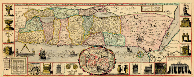 无人,横图,全景,地图,以色列,亚洲,历史,古董,彩图