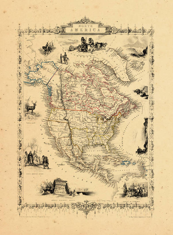 无人,竖图,地图,历史,古董,北美,彩图