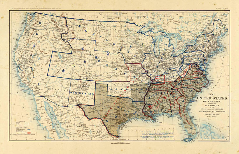 无人,横图,地图,美国,历史,古董,北美,内战,彩图