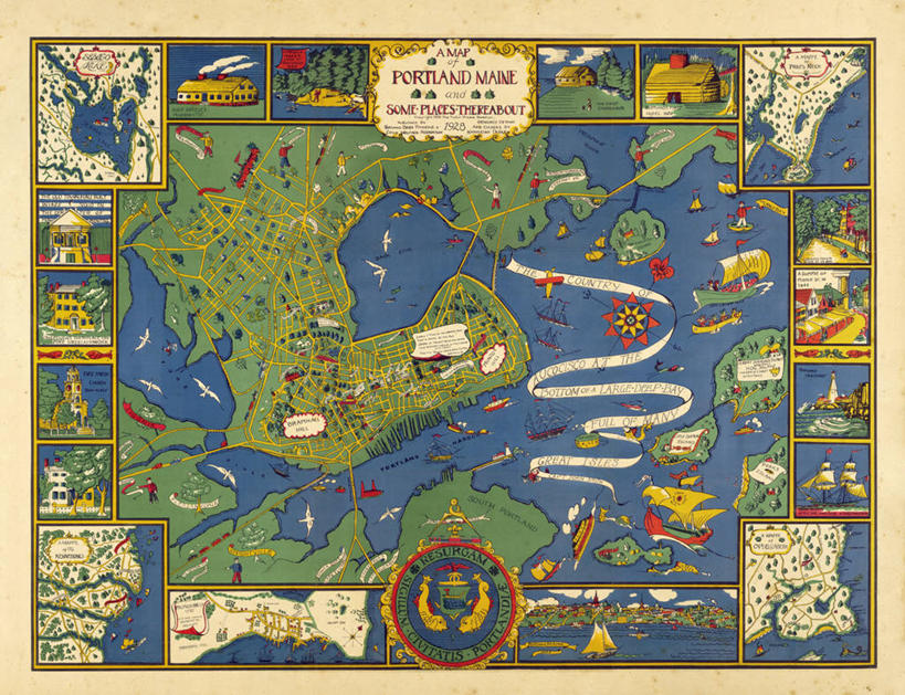 无人,横图,地图,城镇,历史,古董,北美,缅因州,波特兰,彩图