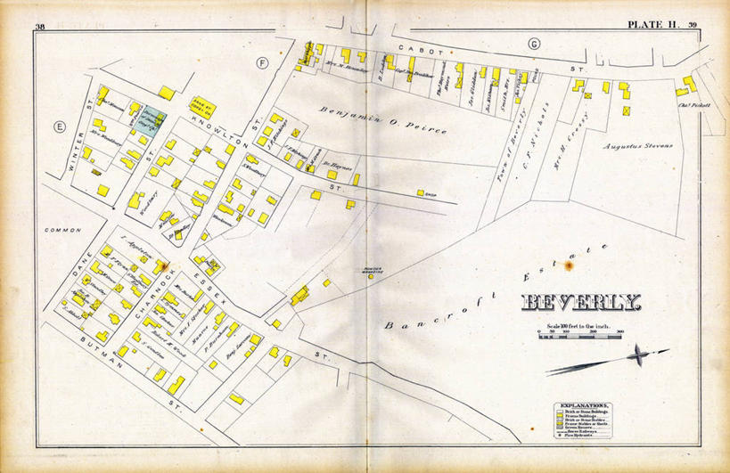 无人,横图,地图,城镇,历史,古董,马萨诸塞,彩图,地图学,贝弗利