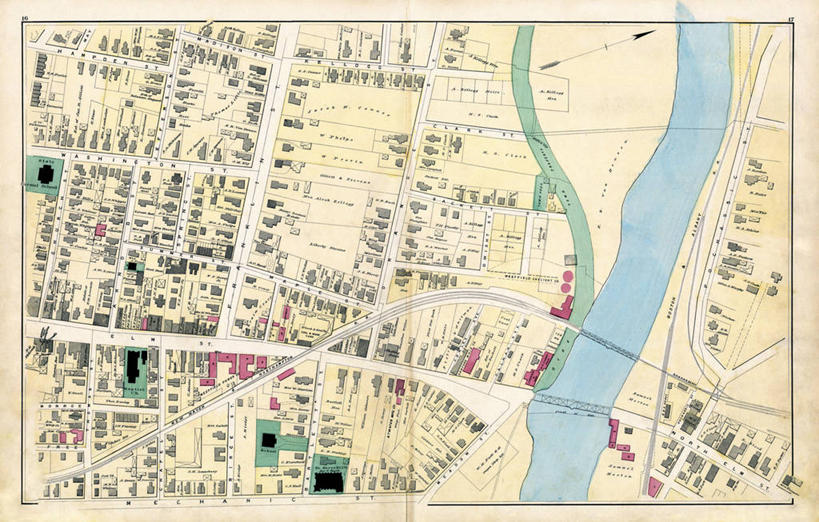 无人,教堂,横图,地图,城镇,历史,古董,马萨诸塞,彩图,机械工人,地图学
