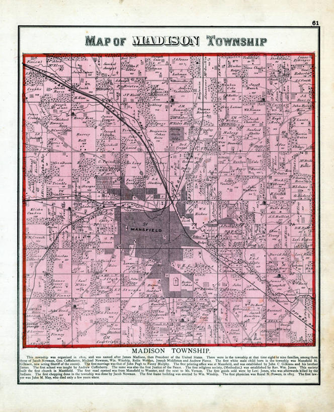 无人,竖图,地图,历史,古董,俄亥俄州,麦迪逊,彩图,地图学