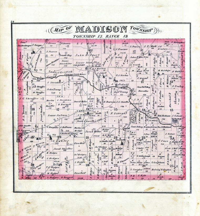 无人,竖图,地图,历史,古董,俄亥俄州,麦迪逊,彩图,地图学