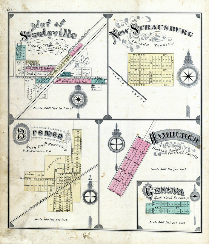 无人,竖图,地图,城镇,历史,古董,俄亥俄州,日内瓦,不来梅,彩图,地图学