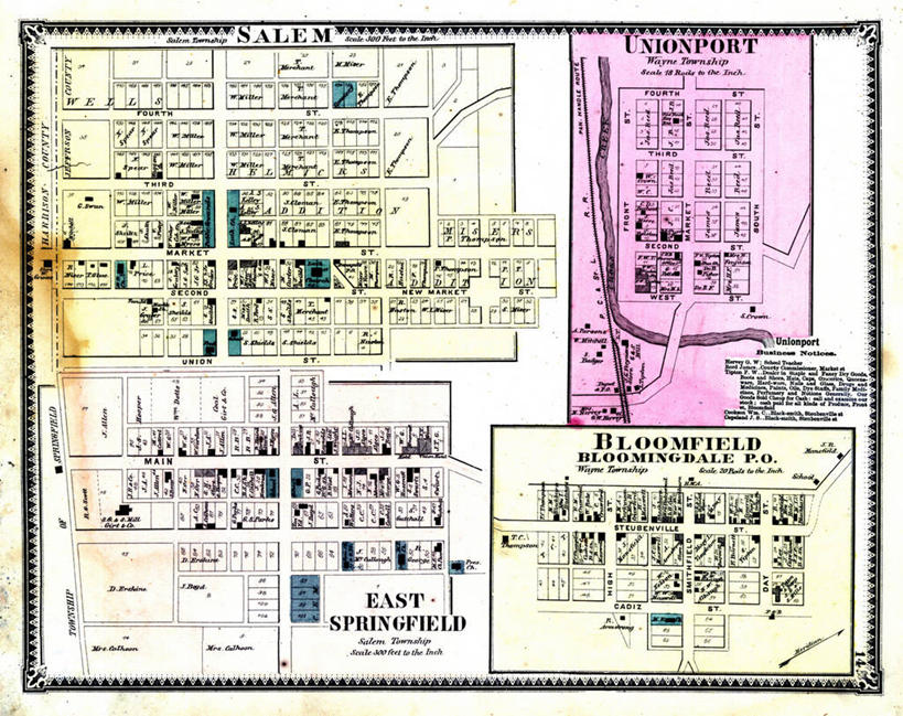 无人,横图,地图,城镇,历史,古董,俄亥俄州,塞伦,彩图,地图学