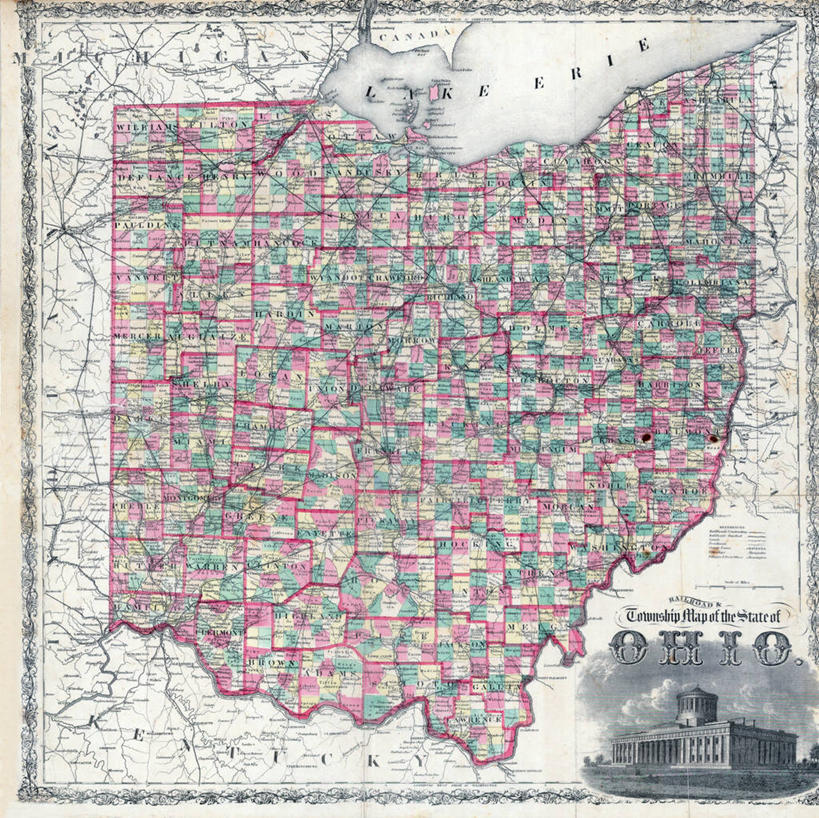 无人,横图,方图,路,铁路,地图,轨道,交通,铁轨,历史,运输,古董,俄亥俄州,彩图,地图学