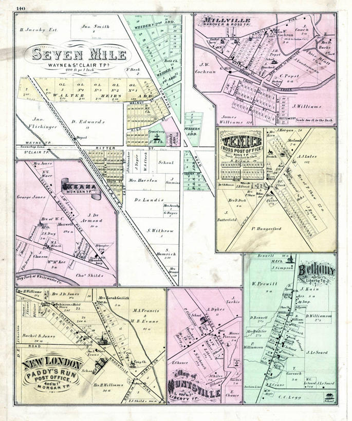 无人,竖图,地图,城镇,历史,古董,俄亥俄州,新伦敦,彩图,地图学