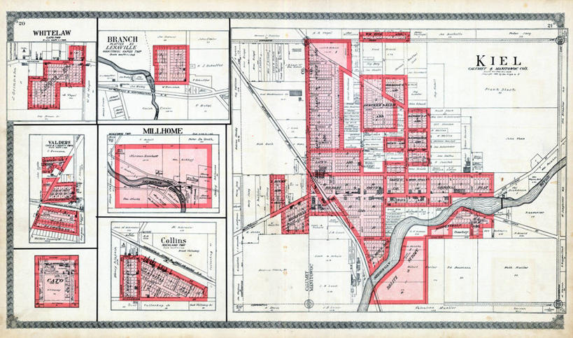 无人,横图,地图,城镇,枝,历史,古董,威斯康星,基尔,彩图,地图学