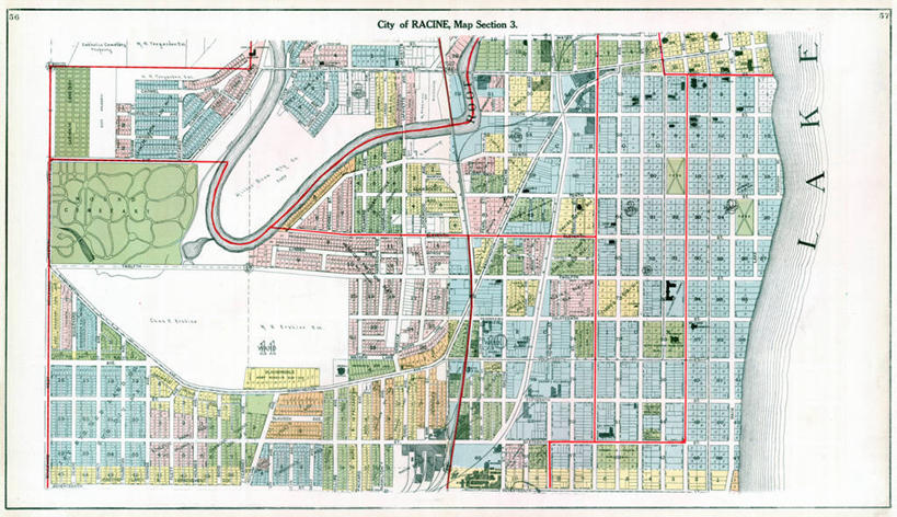 无人,横图,地图,城镇,历史,古董,威斯康星,拉辛,彩图,地图学