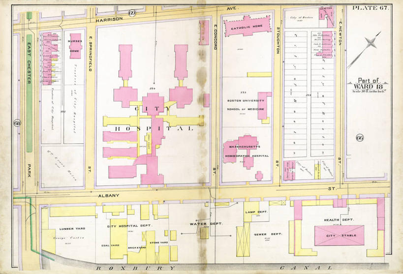 无人,医院,横图,地图,城镇,历史,古董,波士顿,马萨诸塞,彩图,地图学