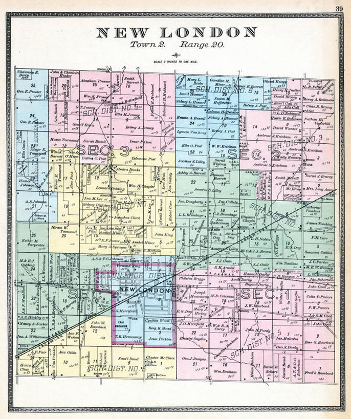 无人,竖图,地图,历史,古董,俄亥俄州,新伦敦,彩图,地图学