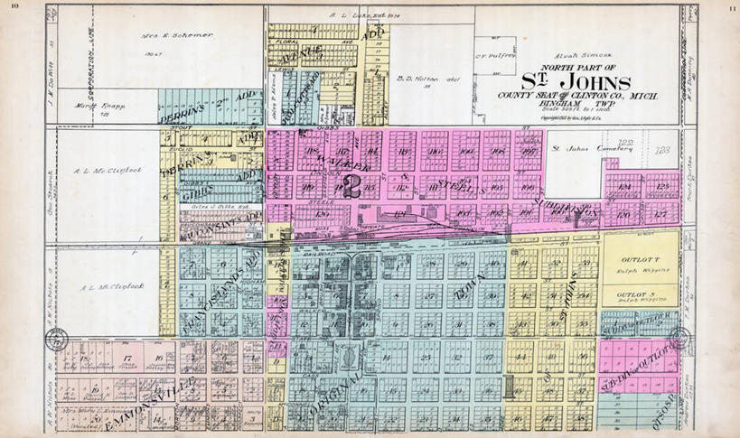 无人,横图,地图,美国,城镇,历史,古董,北美,北美洲,美洲,北亚美利加洲,亚美利加洲,密歇根,密歇根州,貂熊州,狼獾之州,狼獾州,彩图,圣约翰,美利坚合众国,地图学