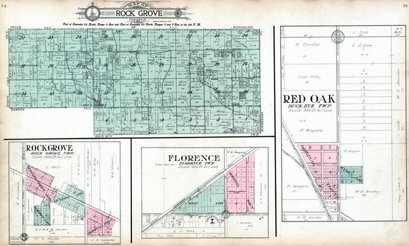 无人,横图,地图,佛罗伦萨,城镇,历史,古董,伊利诺斯州,彩图,地图学