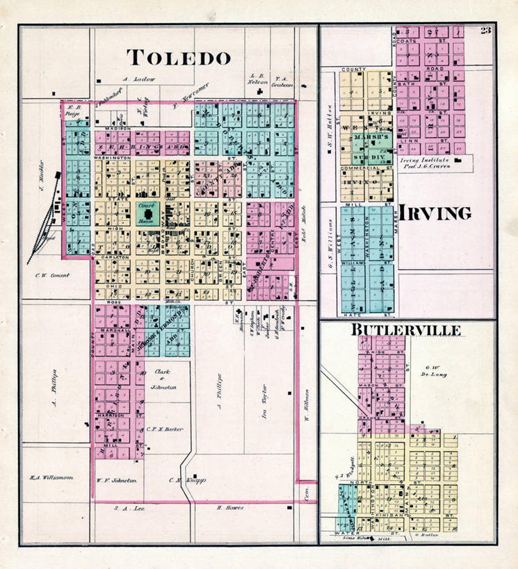 无人,竖图,地图,城镇,历史,古董,托莱多,彩图,地图学,爱荷华