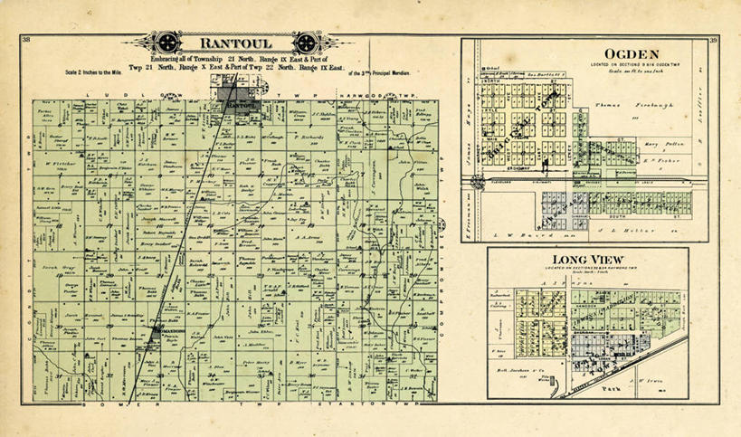 无人,横图,地图,城镇,历史,古董,伊利诺斯州,奥格登,彩图,地图学