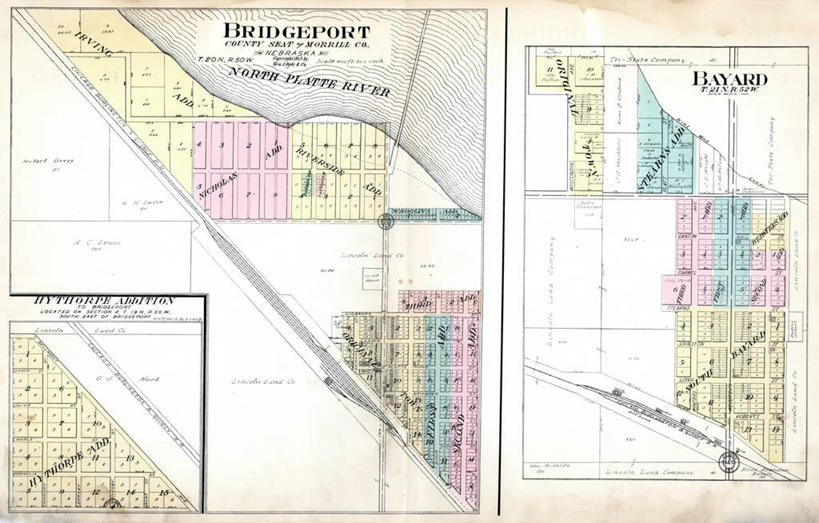 无人,横图,地图,城镇,历史,古董,内布拉斯加,布里奇波特,彩图,地图学