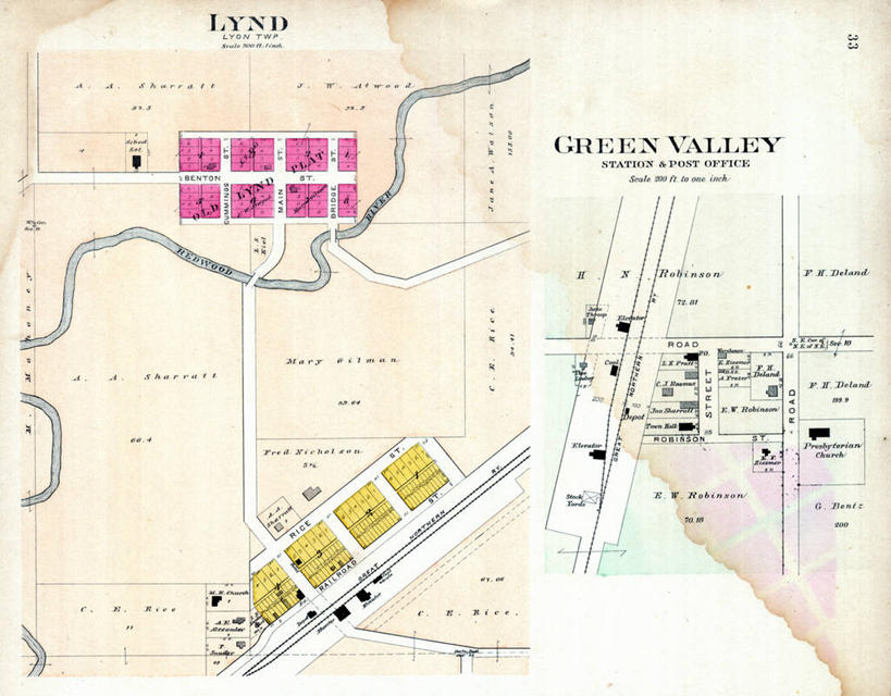 无人,横图,地图,城镇,山谷,历史,古董,明尼苏达,彩图,地图学