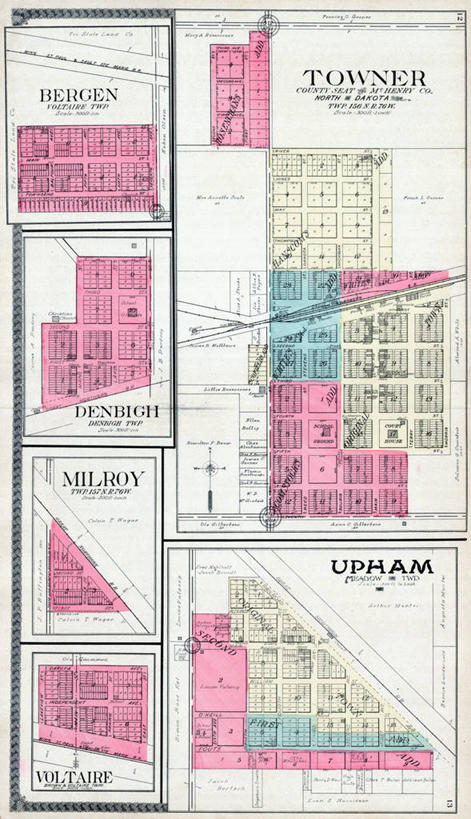 无人,竖图,地图,城镇,历史,古董,卑尔根,北达科他州,彩图,地图学