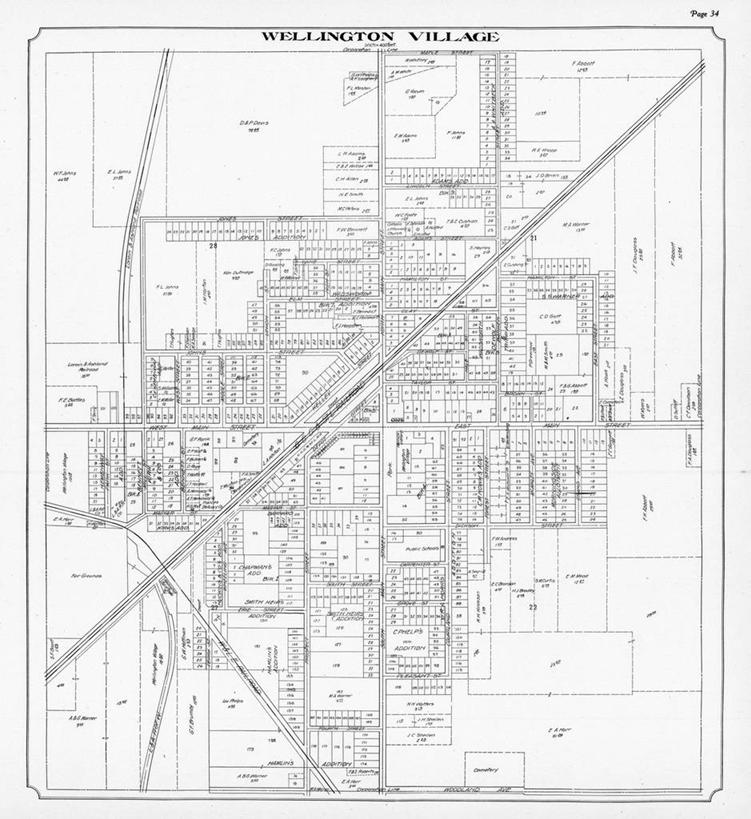 无人,竖图,地图,城镇,历史,古董,俄亥俄州,惠灵顿,彩图,地图学